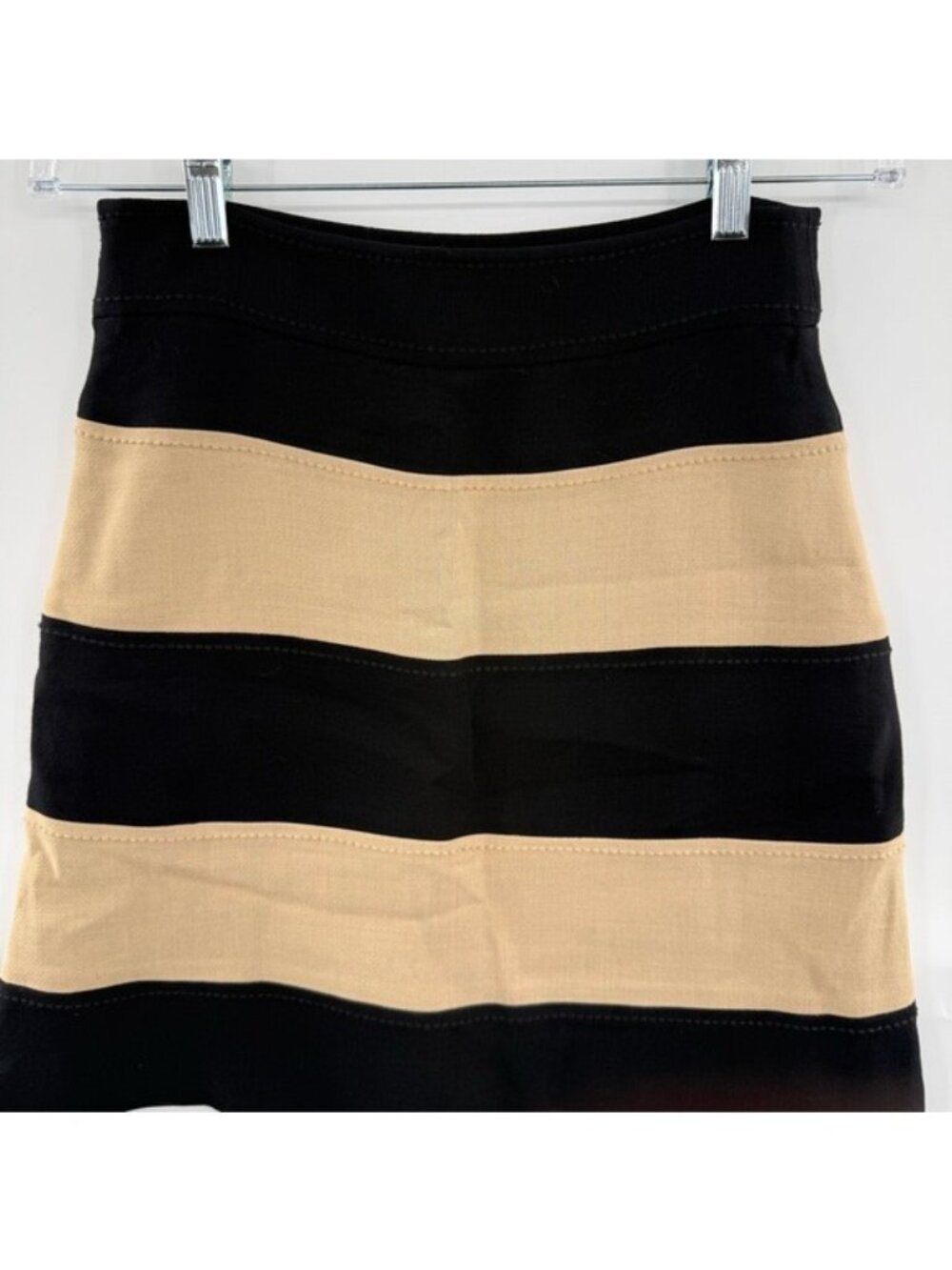 Kate Spade New York Stripe Mini Skirt Black Tan Wool Blend Size 2 Lined Side Zip - Picture 2 of 10